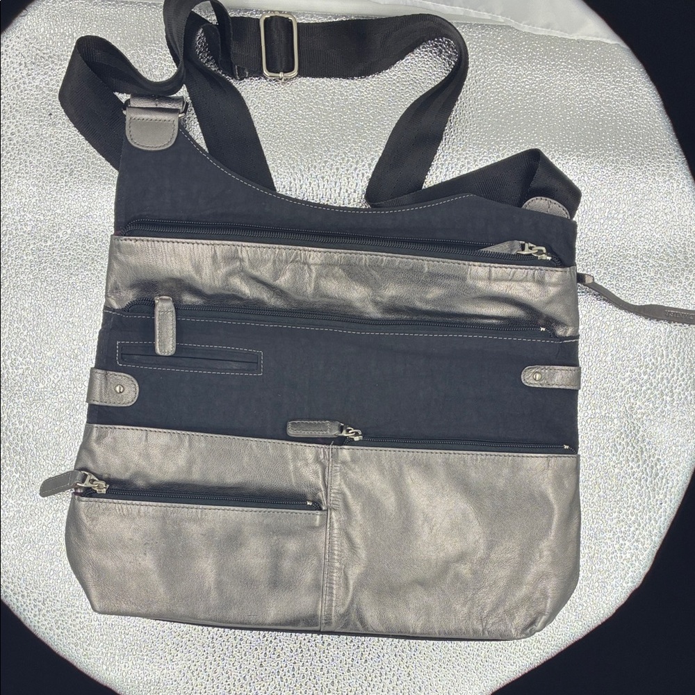 Danier Black and Silver Messenger Bag